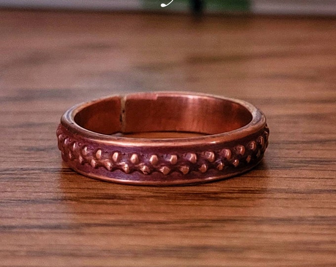 Handmade, Knobby Patterned, Antiqued Copper Ring, Stackable, Fashioned From 8 Gauge Wire. 4.25mm, 11/64th Inch Wide Twisted By Ken TBK013