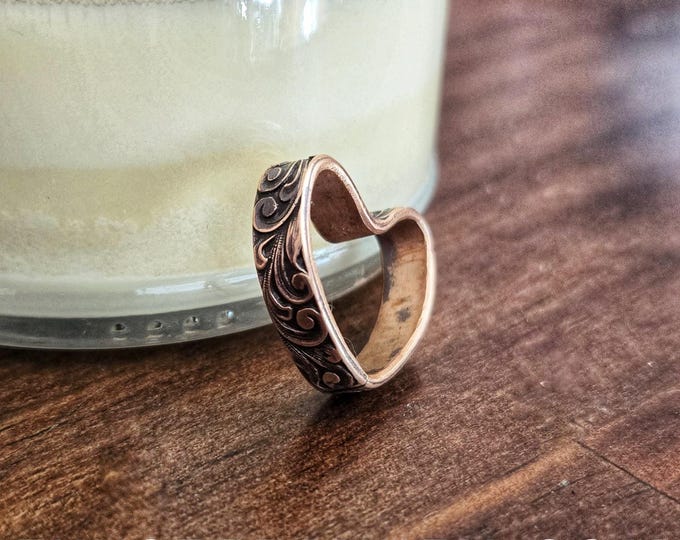 Handmade Copper Heart Pendant Charm, Recycled 4ga Copper Wire, Die Struck Scroll Pattern– TwistedByKen