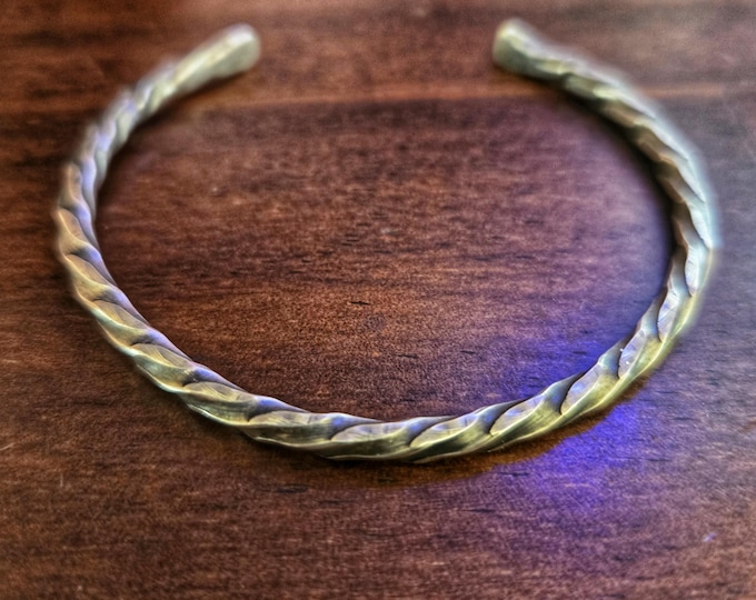 Basket Weave Forged, Antiqued Silver Cuff Bracelet, Made From American Sourced,  8ga, Antiqued Silver Wire, Sized To Fit