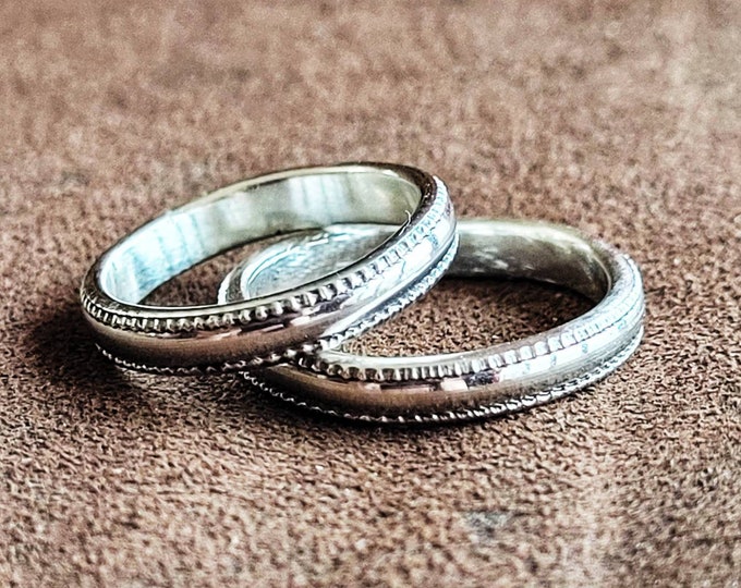 Handmade Sterling Silver Band Ring, Patterned Edge, Fashioned From 8 Gauge Wire. Approximately 3mm, 1/8th Inch Wide Twisted By Ken TBK004