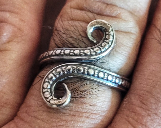 Adjustable, Handmade, Sterling Silver, Twisted Tentacles Ring, Fashioned From American Sourced 8 Gauge Wire Twisted By Ken TBK084