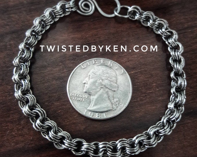 Handmade 4x4 ChainMail Bracelet, 7.5 Inches, 20ga Stainless Steel, Handmade Hook & Eye Clasp, Sizeable Upon Request Free Shipping TBK024