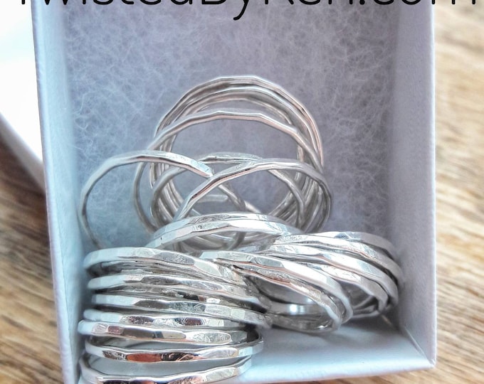 Set Of Three, Hammered Sterling Silver Stacking Rings, Made From 16 Gauge Sterling Silver Wire, Twisted By Ken