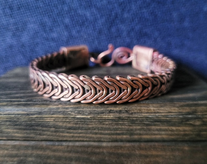 Flat Hammered, Copper Box Weave Bracelet, Hook & Eye Clasp, Hand Fabricated Copper Box Ends, Free Standard Shipping, TBK039