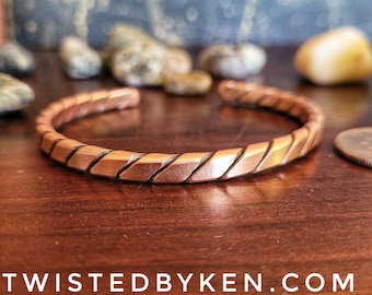 Twisted, Formed,  Antiqued Copper Cuff Bracelet, Handmade, Sized To Fit 1/4in Wide, Made From 8ga Wire Satisfaction Guarantee.