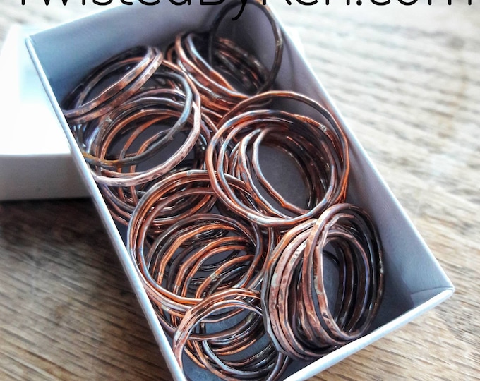 Single, Hammered-Copper Stacking Ring, Made From 16 Gauge Copper Wire, Twisted By Ken, TBK020220