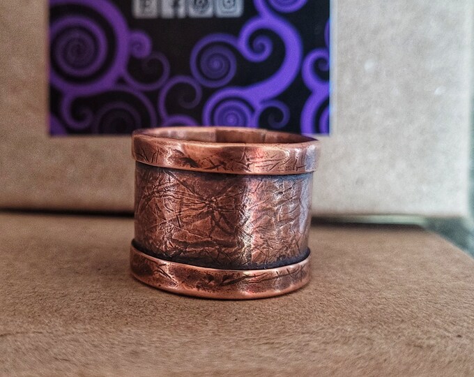 Recycled Copper, Banded Ring, Approximately 11/16in Width, Faux Leather Texture, Made From Recycled Copper Pipe, Made To Size TBK029