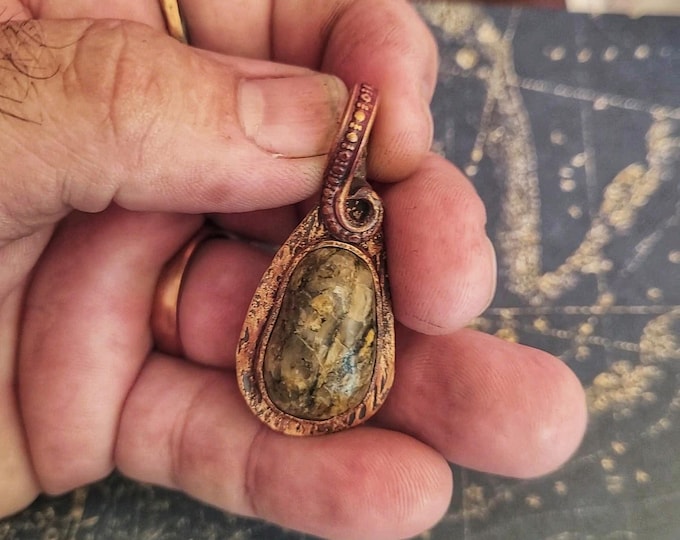 Hand Fashioned, Conglomerate Stone On Antiqued, Hammered Copper Bezel Pendant, Made From Recycled Copper And Found Stone TBK075