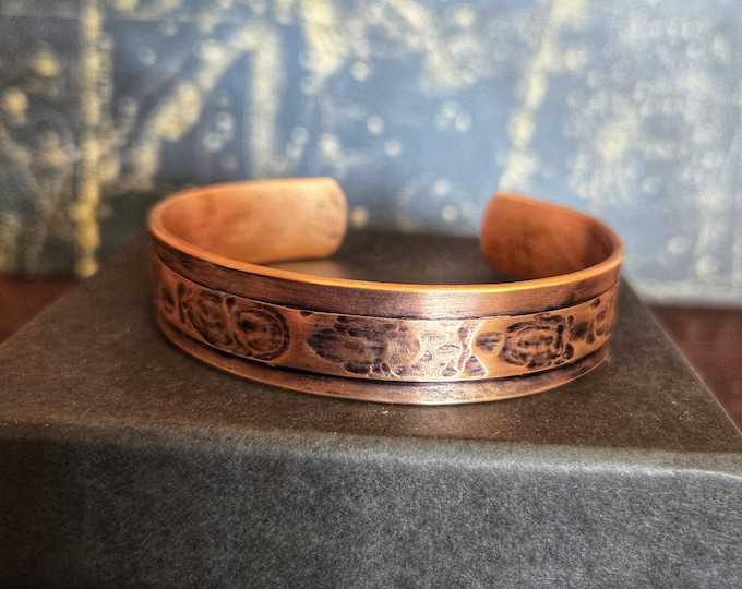 Handmade Recycled Copper Cuff Bracelet - Hammered Framed Design from 3/8" Copper Tubing - Custom Size - TwistedByKen TBK-018