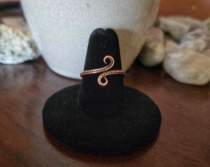 Adjustable Antiqued Copper Tentacle Ring - Handmade Spiral Band from Recycled 14 Gauge Wire, Great Boho Jewelry Gift