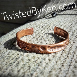 Copper Cuff Bracelets, Handmade, Hammered Air Chasing, Antiqued Copper, Natural Patina, Made To Size, 1/2in Width, Free Shipping TBK066 image 3