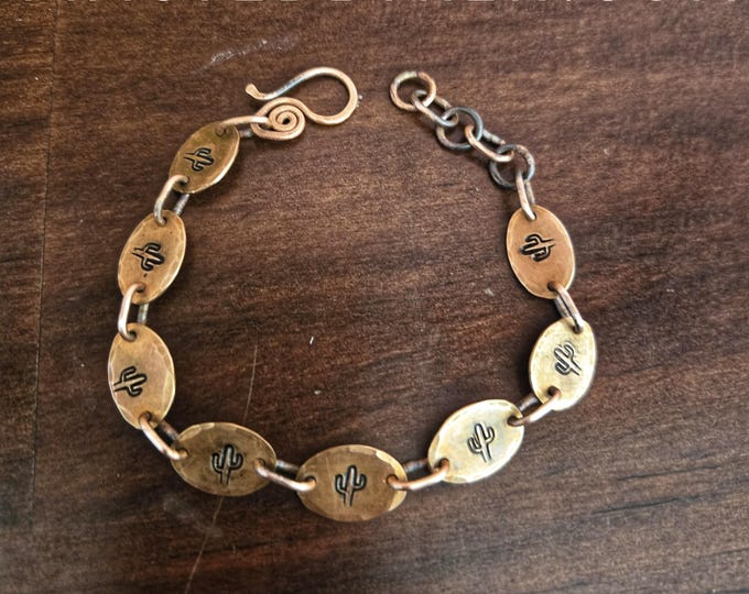 Recycled Copper Penny Chain Bracelet - Hammered Cactus Link Bracelet Made from Upcycled Pennies - TwistedByKen