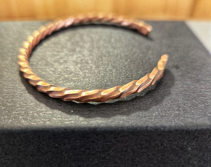Basket Weave Forged, Antiqued Copper Cuff Bracelet, Made From 8ga Copper Wire, Sized To Fit TBK054