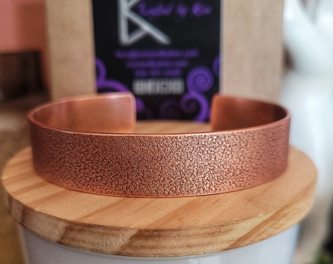 Handmade, Antiqued Copper Cuff Bracelet, Made From Recycled Copper Tubing, 1/2in Wide, Adjustable, Faux Loose Sand Cast Texture