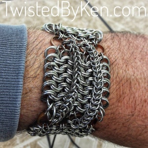 Stainless Chain Maille Bracelet, Kings Maille Weave, Copper Accents, Chain Accents 17ga, Adjustable, 1.75in Wide Free Shipping, TBK050619 image 4