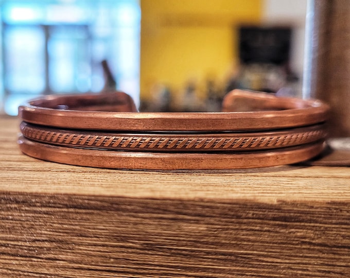 Triple Strand, Copper Cuff Bracelet Made From American Sourced Copper Wire, Twine Patterned & Framed TBK080