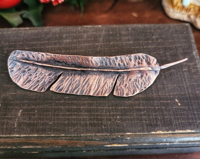 Antiqued Copper Feather Pendant, Made From Recycled 3/8th Copper Tubing