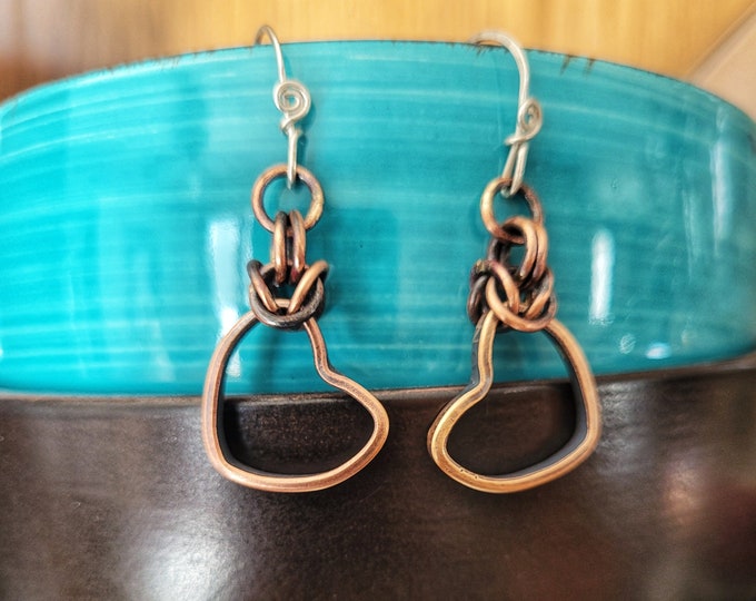 Handmade Drop & Dangle Heart Shaped Earrings Made From Antiqued Copper, US Pennies, Handmade Sterling Silver Earwires, TwistedByKen TBK028