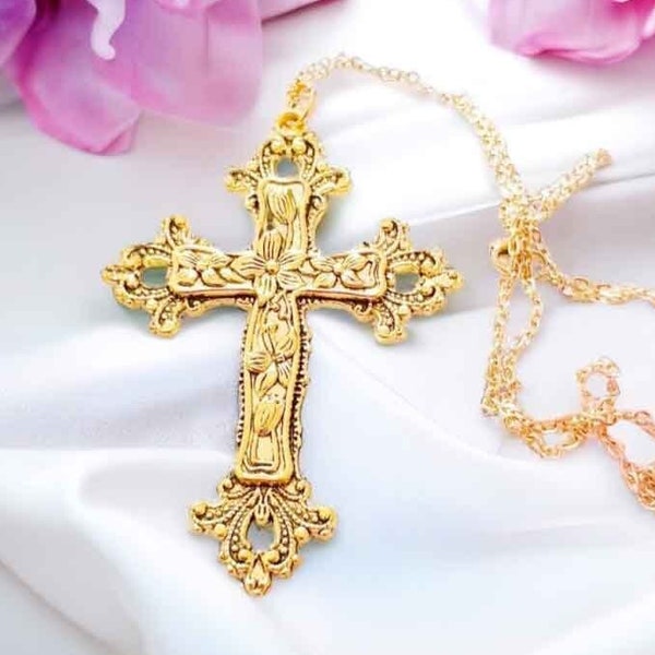 Collier croix Esprit Cathare,Grande Croix!Collier,Collier croix baroque,Collier religieux