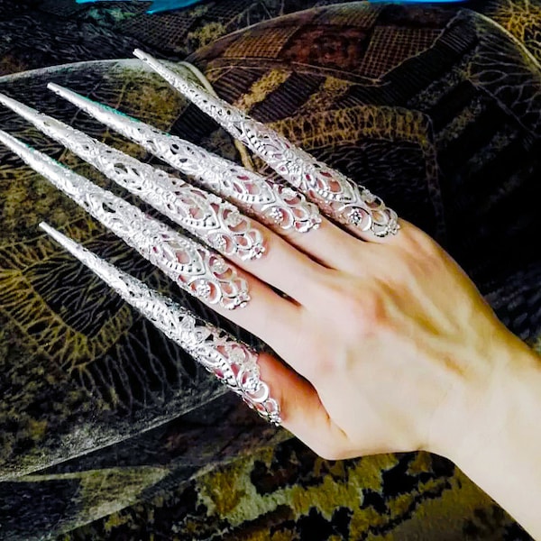 Set 5 Articulated Finger Armor Rings, Set of claws, finger armor, cosplay armor, false nails, geisha nails, claws