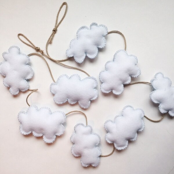 Felt Cloud Garland, Nursery Garland, Baby Decor, White Cloud Garland, Gender Neutral Nursery, Plush Cloud Garland