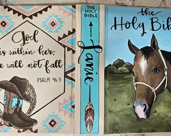 Handpainted Bible, Teen designs, not limited to these, personalized as requested. Options include KJV, NKJV, ESV, Csb, Niv, Catholic, Teen