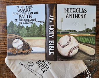 Handpainted Sports Themed Bible, Personalized Scripture, KJV, NIV