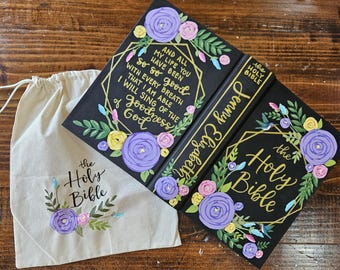 Handpainted, Personalized Women's Floral Bible