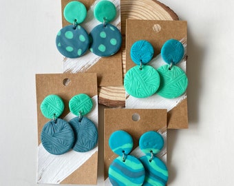 Polymer Clay Earrings // Statement Handmade Earrings // One of a Kind // Teal //