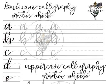 Calligraphy practice sheets // Uppercase and Lowercase Modern Lettering // Printable // Beginner Hand Lettering Guide // Digital Download