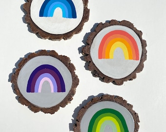 Hand painted wood coasters // rainbow