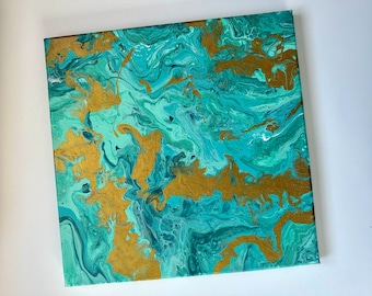 Original liquid pour // gold and teal