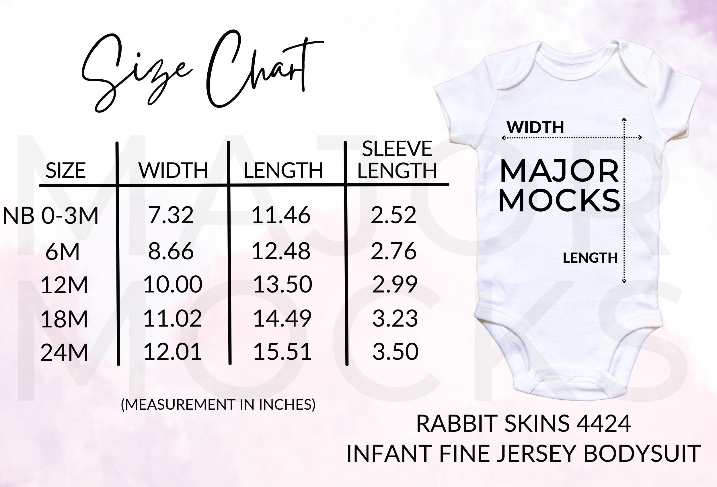 Rabbit Skins 4424 Size Chart Sizing Guide Infant Bodysuit Etsy