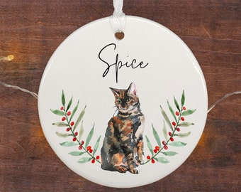 Tortoiseshell Cat Ornament Personalized / Tortie Christmas Ornament / Tortie Cat Keepsake Ornament / Personalized Cat Ornament
