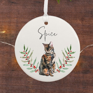 Tortoiseshell Cat Ornament Personalized / Tortie Christmas Ornament / Tortie Cat Keepsake Ornament / Personalized Cat Ornament