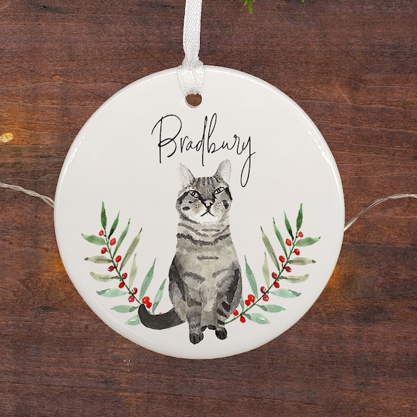 Gray Tabby Cat Ornament Personalized / Cat Christmas Ornament / Grey Tabby Ornament / Personalized Cat Ornament