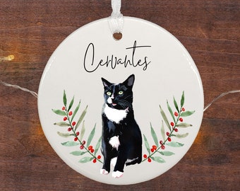 Tuxedo Cat Ornament / Black and White Cat Ornament Personalized / Cat Christmas Ornament / Gift for Cat Lover / Personalized Cat Ornament