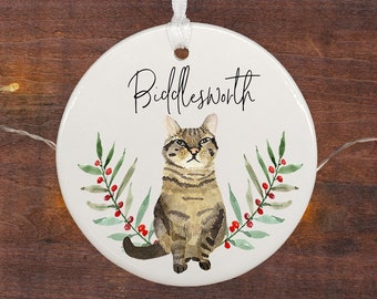 Tabby Cat Ornament Personalized / Cat Christmas Ornament / Tabby Ornament / Personalized Cat Ornament / Christmas Gift for Cat Lover