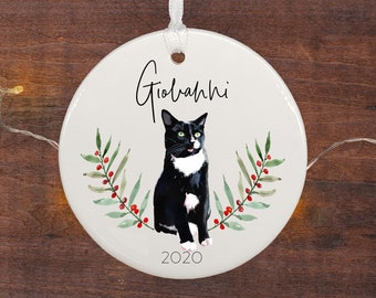 Christmas Gift Black and White short hair Cat Christmas Ornament Personalized Cat Ornament American short hair for Cat Lover