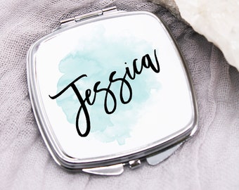 Personalized Compact Mirror / Personalized Bridesmaid Gifts / Custom Compact / Watercolor Compact / Custom Name Compact Mirror / Aqua Mirror