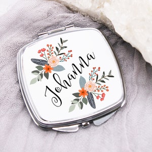 Personalized Compact Mirror / Personalized Bridesmaid Gifts / Floral Compact Mirror /  Custom Compact / Custom Name Compact Mirror