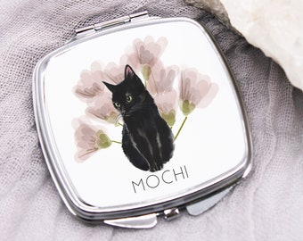 Black Cat Compact Mirror / Black Cat Gift / Black Cat Mirror / Gift for Cat Lover / Black Cat Purse Accessory / Cute Cat Gifts  Cat Keepsake