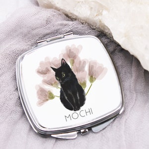 Black Cat Compact Mirror / Black Cat Gift / Black Cat Mirror / Gift for Cat Lover / Black Cat Purse Accessory / Cute Cat Gifts  Cat Keepsake