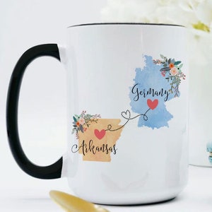 Arkansas Germany Mug / Germany Arkansas Mug / Two States Mug / Summer Vacation Mug / Connected States Cup / Missing You Gifts
