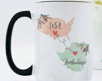 USA Zimbabwe Mug / Zimbabwe USA Mug / Zimbabwe Exchange Student Gifts / Au Pair Gift / USA Coffee Mug / Coffee Cup