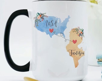 USA Tunisia Mug / Tunisia USA Mug / United States Tunisia Exchange Student Gifts / Au Pair Gift / USA Coffee Mug / Coffee Cup