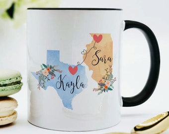 Custom Two State Mug / Long Distance Gift / Long Distance Friend Mug  / Custom Country Mugs / State to State Mug Going Away to College Gift