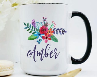 Personalized Coworker Gift / Mother's Day Gift / Floral Mug / Personalized Name Coffee Cup / Valentines Gift / Personalized Coffee Mug