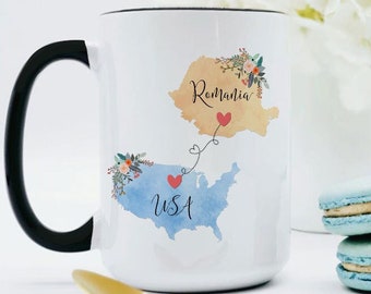 USA Romania Mug / Romania USA Mug / United States Romania Exchange Student Gifts / Romania Au Pair Gift / USA Coffee Mug / Coffee Cup