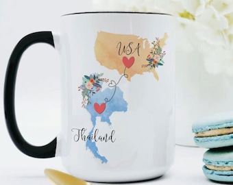 USA Thailand Mug / Thailand USA Coffee Mug / United States Thai Exchange Student Gifts / Au Pair Gift / Thailand Gifts / Trip Memento